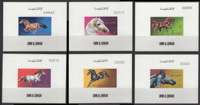 UMM AL QIWAIN 1972 ATLAR DAMGASIZ MNH MİNİ BLOK TAM TAKIM-DANTELSİZ