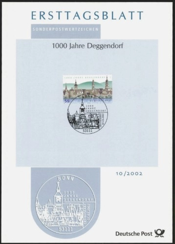 Almanya ETB, Ersttagsblatt 10/2002 – 1000 Jahre Deggendorf