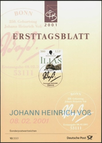 Almanya ETB, Ersttagsblatt 10/2001 – 250. Doğum Yılı Johann Heinrich Voß
