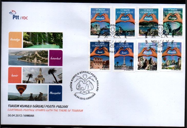 2012 TURİZM KONULU SÜREKLİ POSTA PULLARI FDC