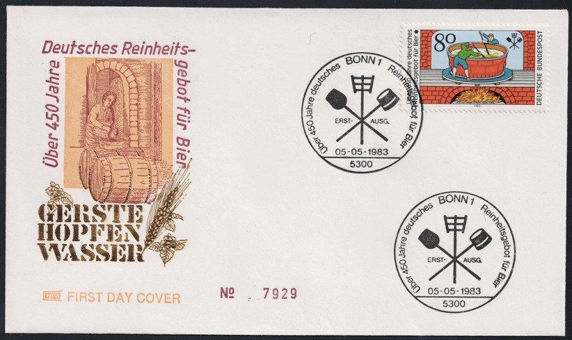Almanya 1983 Alman Rheinheitsgebot birası FDC, Bonn