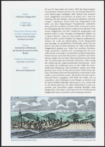 Almanya ETB, Ersttagsblatt 10/2002 – 1000 Jahre Deggendorf