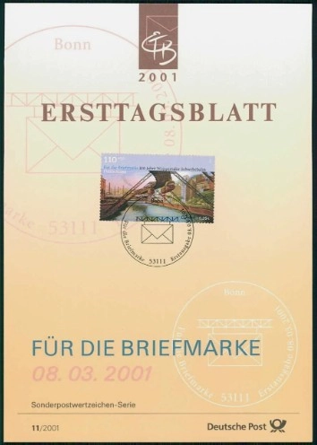 Almanya ETB, Ersttagsblatt 11/2001 –150 Jahre Eisenbahn im Rheinland” (Renanya’da Demiryolunun 150. yılı