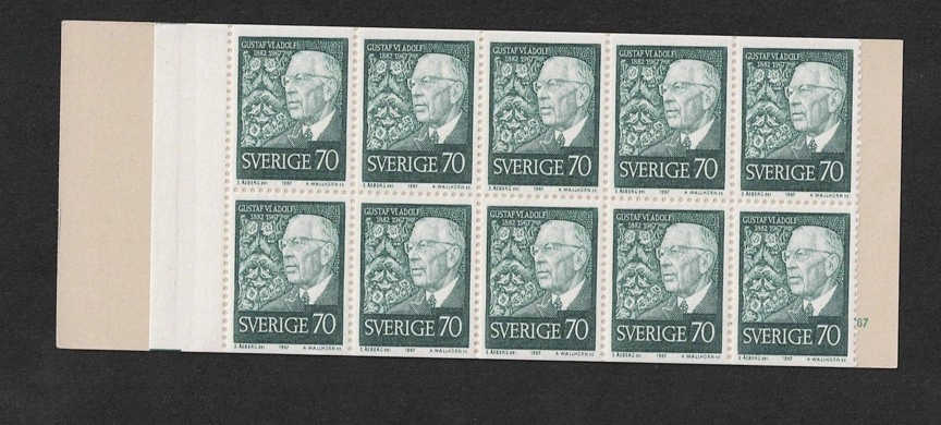  İsveç 1967 Kral VI. Gustaf Adolf 85. - Komple Pul Şeridi (MNH), Pul Kitapçığı