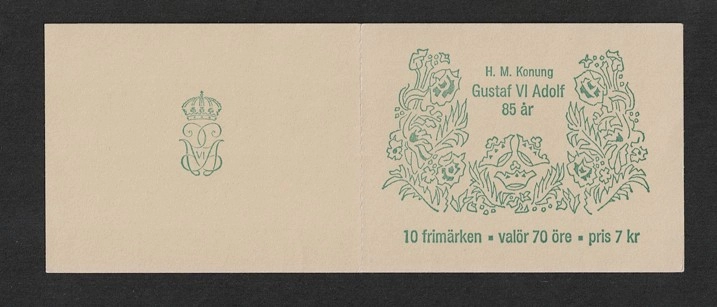  İsveç 1967 Kral VI. Gustaf Adolf 85. - Komple Pul Şeridi (MNH), Pul Kitapçığı