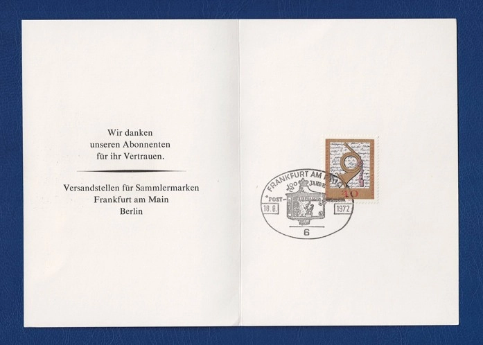 1972 Frankfurt Abonelere Teşekkür Kartı – Damgalı Pul Koleksiyonluk