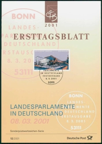 Almanya ETB, Ersttagsblatt 12/2001 – Landesparlamente in Deutschland
