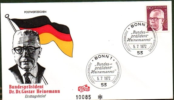 Almanya 1971 Gustav Heinemann FDC