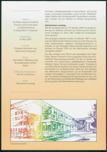 Almanya ETB, Ersttagsblatt 12/2001 – Landesparlamente in Deutschland
