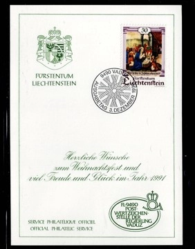 1991 Vaduz – Liechtenstein Noel Özel Damgalı Kart Pullu 