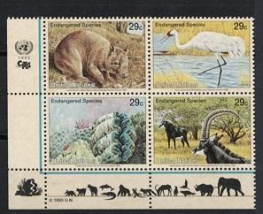 Birleşmiş Milletler New York 1993 “Espèces menacées d’extinction” (Nesli Tükenmekte Olan Türler) Mnh