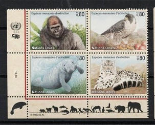 Birleşmiş Milletler Cenevre 1993 “Espèces menacées d’extinction” (Nesli Tükenmekte Olan Türler) Mnh