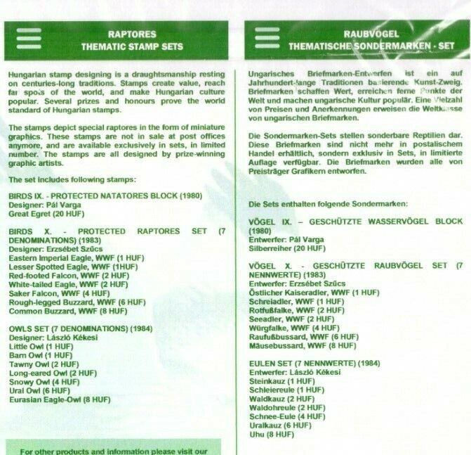 MACARİSTAN YIRTICI KUŞLAR TEMATİK PUL SETİ
