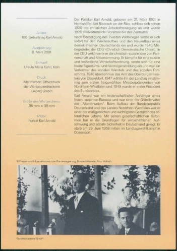 Almanya ETB, Ersttagsblatt 13/2001 – 100. Doğum Yılı Karl Arnold