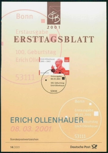 Almanya ETB, Ersttagsblatt 14/2001 – 100. Doğum Yılı Erich Ollenhauer