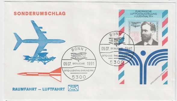 Almanya 1991 100. Yıl Dönümü İlk Uçuş Otto Lillienthal FDC