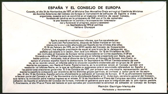 İspanya 1978 İspanya Evrupa Konseyine Katıldı, FDC