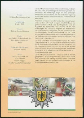 Almanya ETB, Ersttagsblatt 15/2001 – 50 Yıl Bundesgrenzschutz