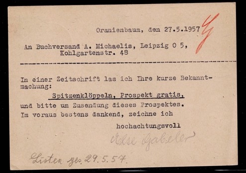 1957 Oranienbaum – Almanya Kitap Sipariş Kartpostalları (Ön & Arka Yüz Seti)