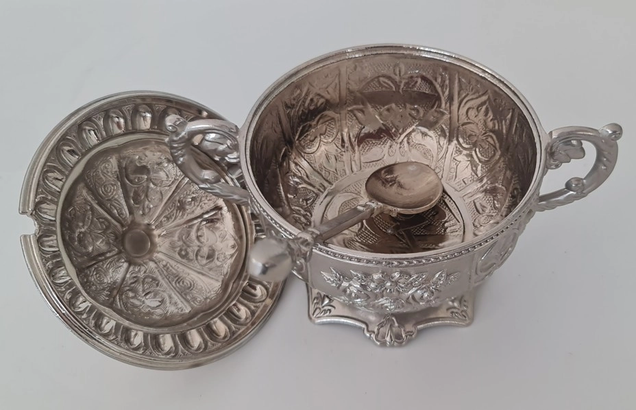 Gaziantep Gümüş Zamak Şekerlik Kase, Kaşık Dahil