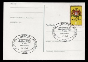 1978 Berlin – Innsbrucker Platz Açılışı Anma Kartpostalı