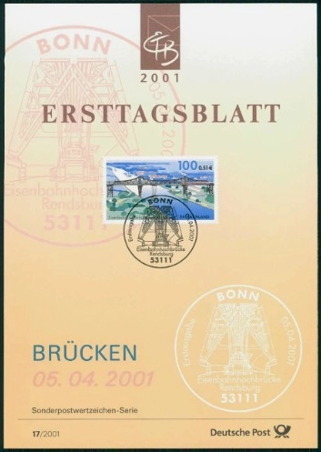 Almanya ETB, Ersttagsblatt 17/2001 – Brücken: Eisenbahnhochbrücke Rendsburg