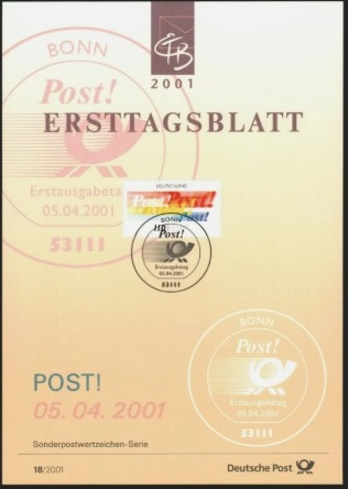 Almanya ETB, Ersttagsblatt 18/2001 – POST!