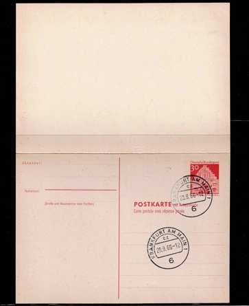 1966 Frankfurt – Almanya Önceden Ödenmiş Yanıt Kartpostalı