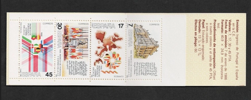 İspanya 1986 Avrupa Topluluğu’na Giriş Komple Pul Karnesi Mnh