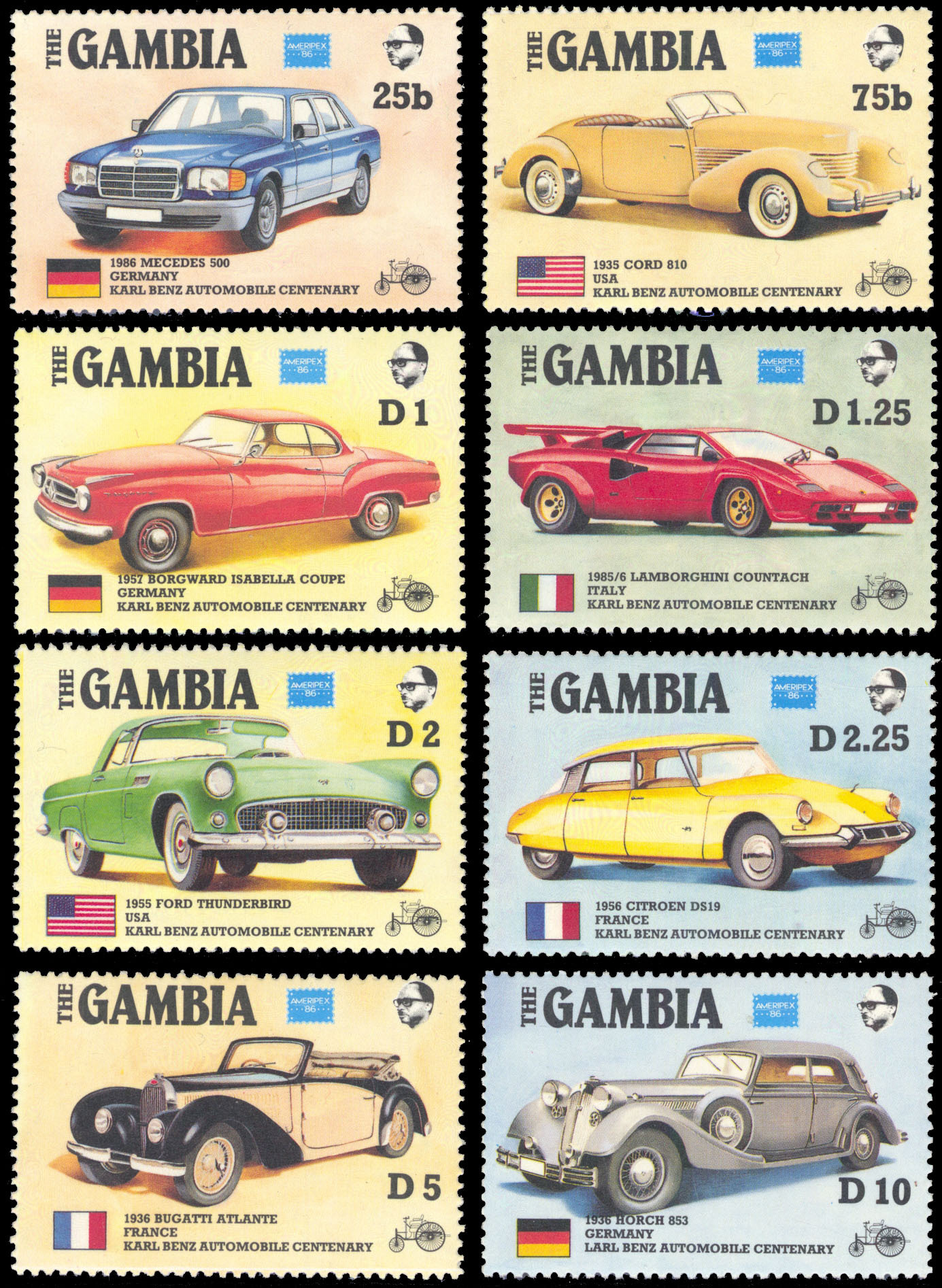 GAMBİYA 1986 OTOMOBİLLER - AMERİPEX 86