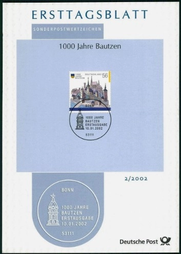 Almanya ETB 2/2002: Bautzen’in 1200. Yılına Özel İlk Gün Zarfı