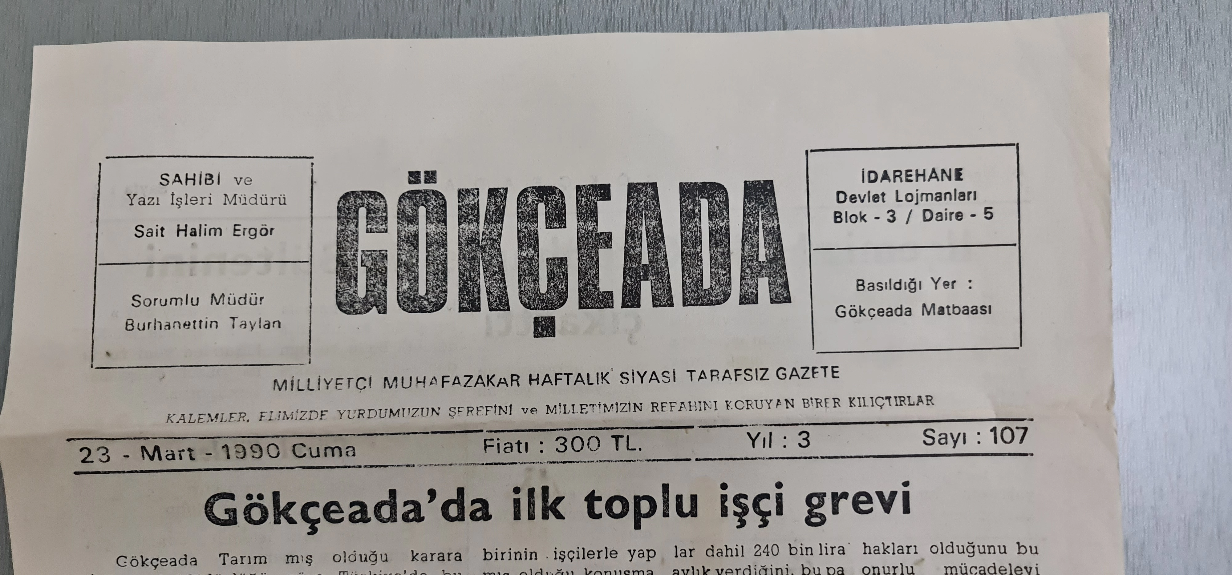 GÖKÇEADA GAZETESİ, 1990
