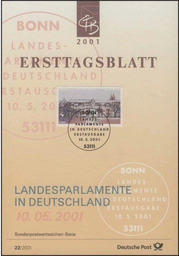 Almanya ETB, Ersttagsblatt 22/2001 – Landesparlamente in Deutschland: Landtag von Sachsen-Anhalt