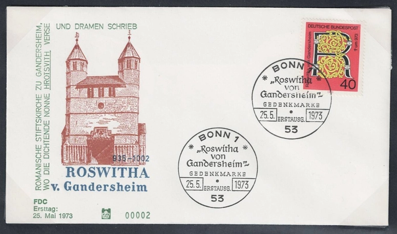 Almanya 1973 Gandersheim’lı Roswita’nın 1000. doğum günü fdc