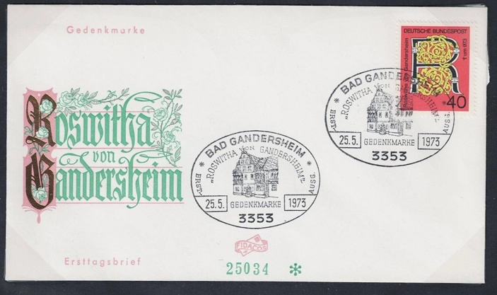 Almanya 1973 Gandersheim’lı Roswita’nın 1000. doğum günü FDC