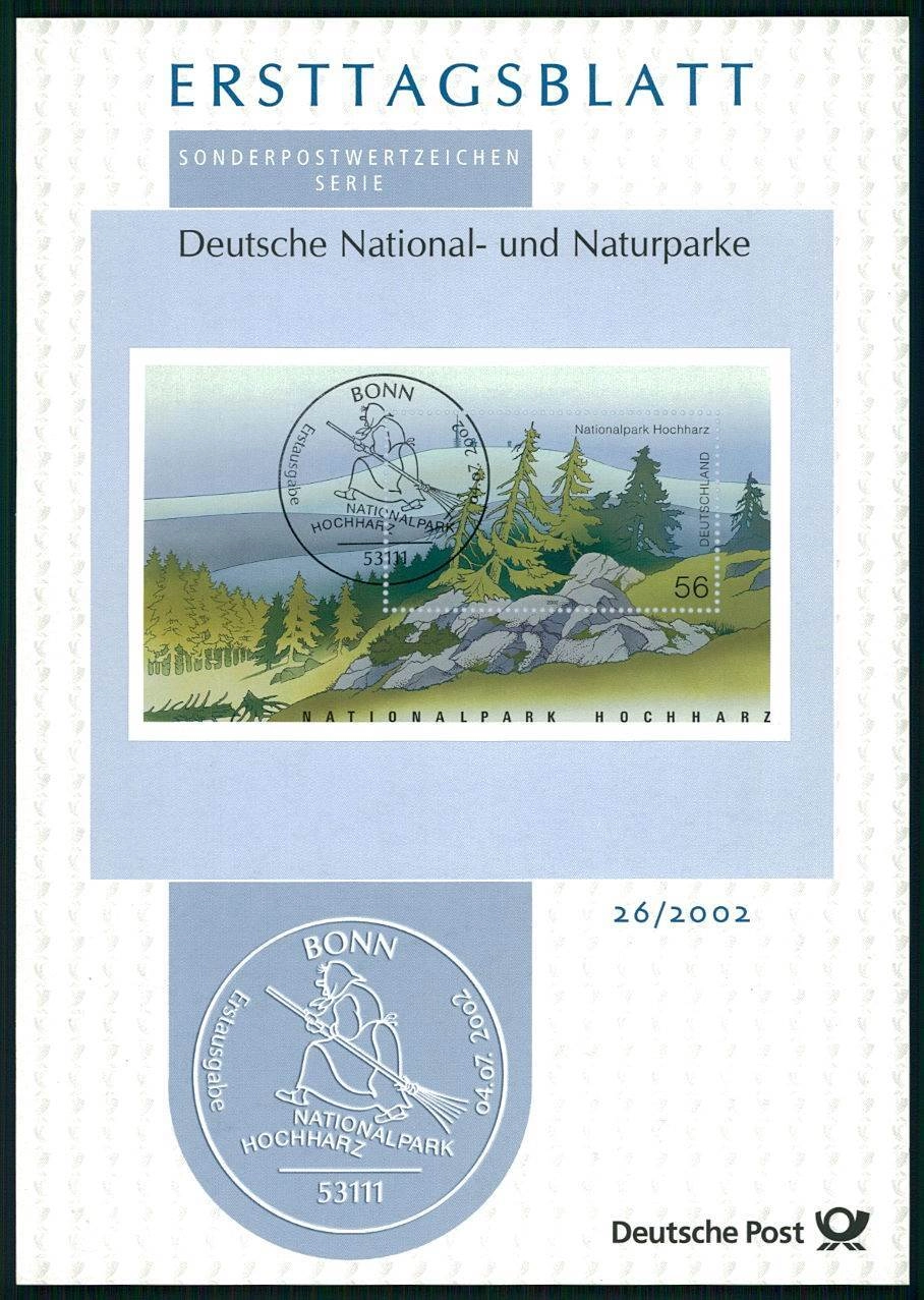 ALMANYA ERSTTAGSBLATT ETB 2002/26 HOCHHARZ MİLLİ PARK CADI AĞAÇLARI DOĞA