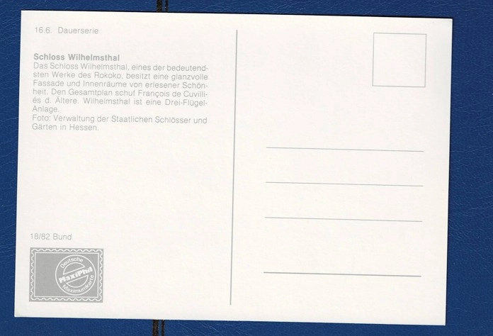 Schloss Wilhelmsthal – Deutsche Bundespost Maximumkarte (Rokoko Sarayı, Erst-Ausgabe Bonn 1982)