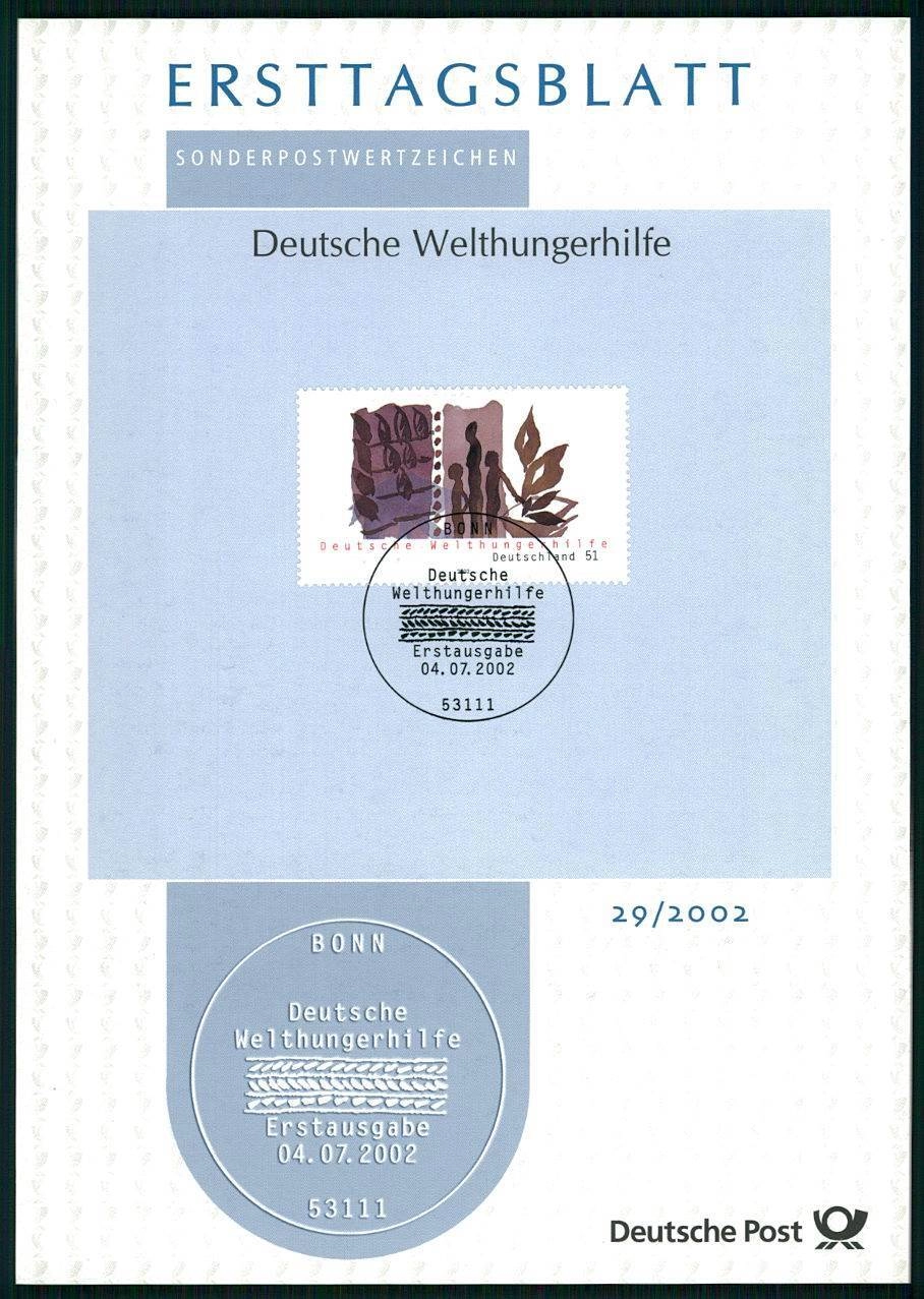 ALMANYA ERSTTAGSBLATT ETB 2002/29 DÜNYA AÇLIK YARDIMI TAHIL BİTKİLER MEYVELER