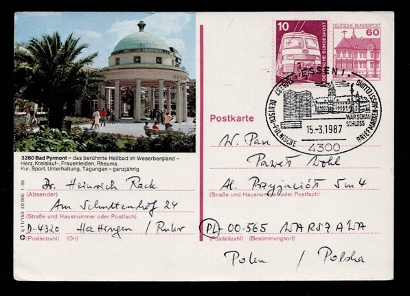 1987 Bad Pyrmont – Weserbergland Ünlü Kaplıca Kartpostalı