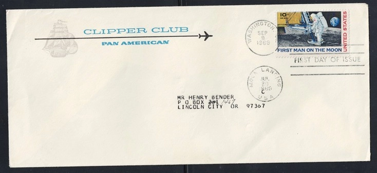 Apollo 11 İlk Gün Zarfı – First Man on the Moon (1969), “Clipper Club” logolu