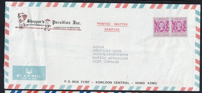 Hong Kong – Batı Almanya Ticari Airmail Zarfı (1970’ler)