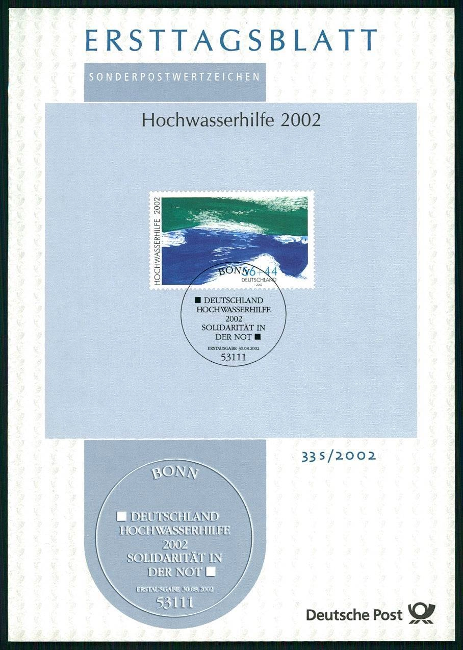 GERMANY ERSTTAGSBLATT ETB 2002/33s FLOOD RELIEF HOCHWASSERHILFE