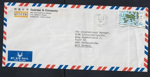 Hong Kong – Batı Almanya Ticari Airmail Zarfı (1981)
