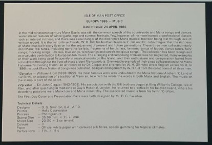 Man Adası 1985 Europa Cept - Müzik, Besteciler FDC