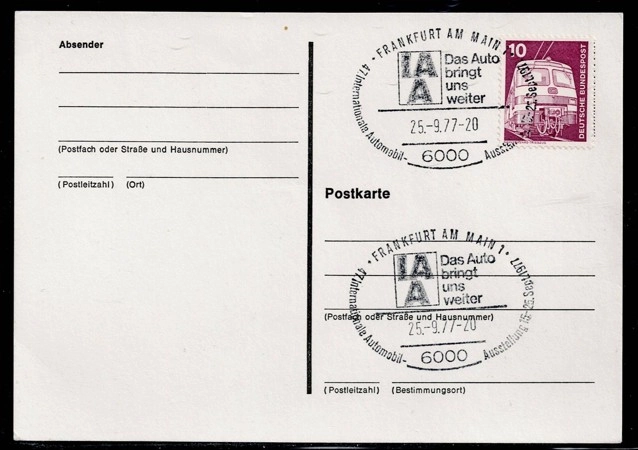1977 Frankfurt IAA Otomobil Fuarı Slogan Damgalı Kartpostal