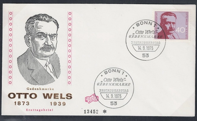 Almanya 1973 Otto Wels’in 100. doğum günü FDC