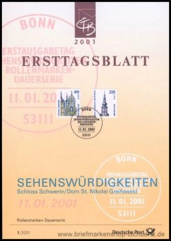 Almanya ETB, Ersttagsblatt 1/2001 – Schloss Schwerin ve Dom St. Nikolai Greifswald