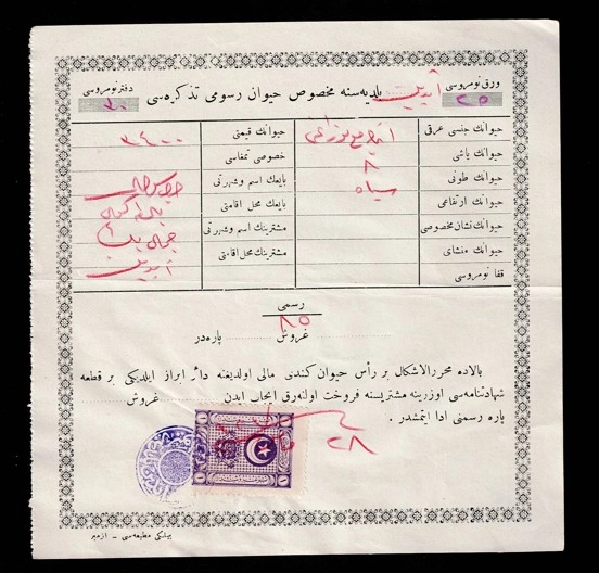 Cumhuriyet Dönemi · Hayvan Sayımı/Pasaportu veya Menşe Şahadetnamesi (1930-1940)