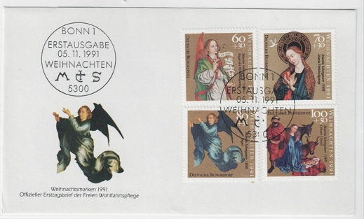 Almanya 1991 Noel Eserleri Martin Schongauer FDC