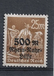 Almanya Reich 1923 Ren-Ruhr Yardım Pulları, Sürşarjlı Damgasız